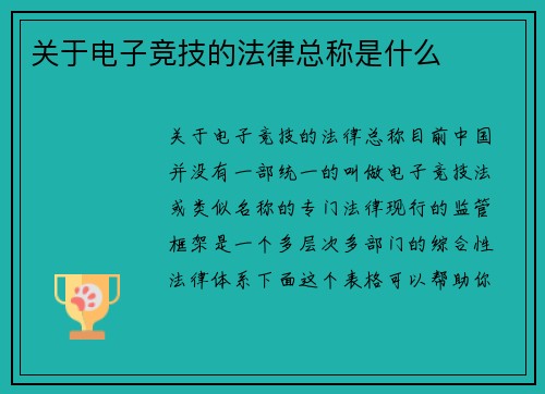 关于电子竞技的法律总称是什么